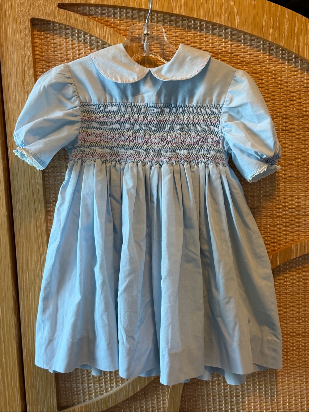 Vintage Handmade Light Blue Smocked Peter Pan Collar Kids Dress